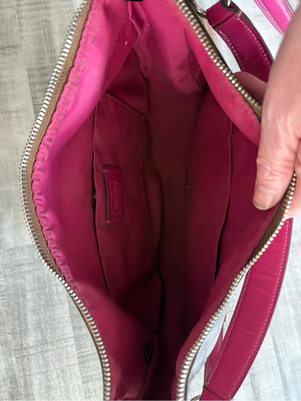 Coach Signature Canvas Hobo Shoulder Bag with Pink Trim - Picture 7 of 10